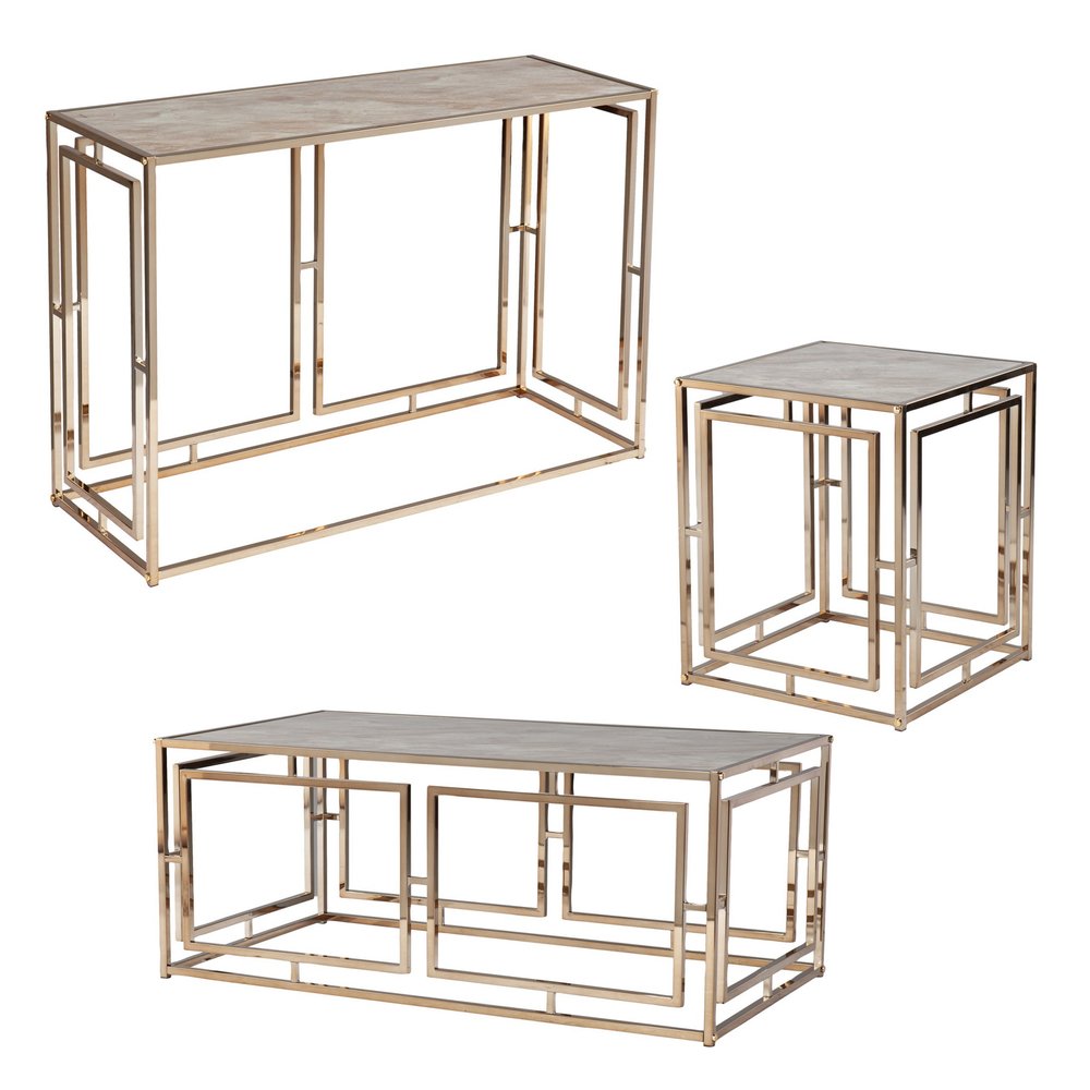 23" Champagne Glass And Iron Square Sled End Table