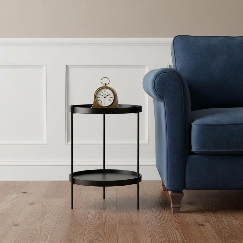 24" Black Manufactured Wood And Iron Round End Table With Shelf