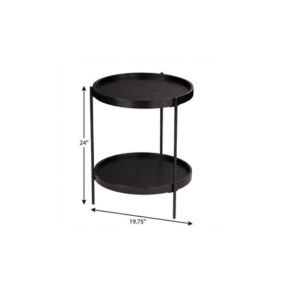 24" Black Manufactured Wood And Iron Round End Table With Shelf