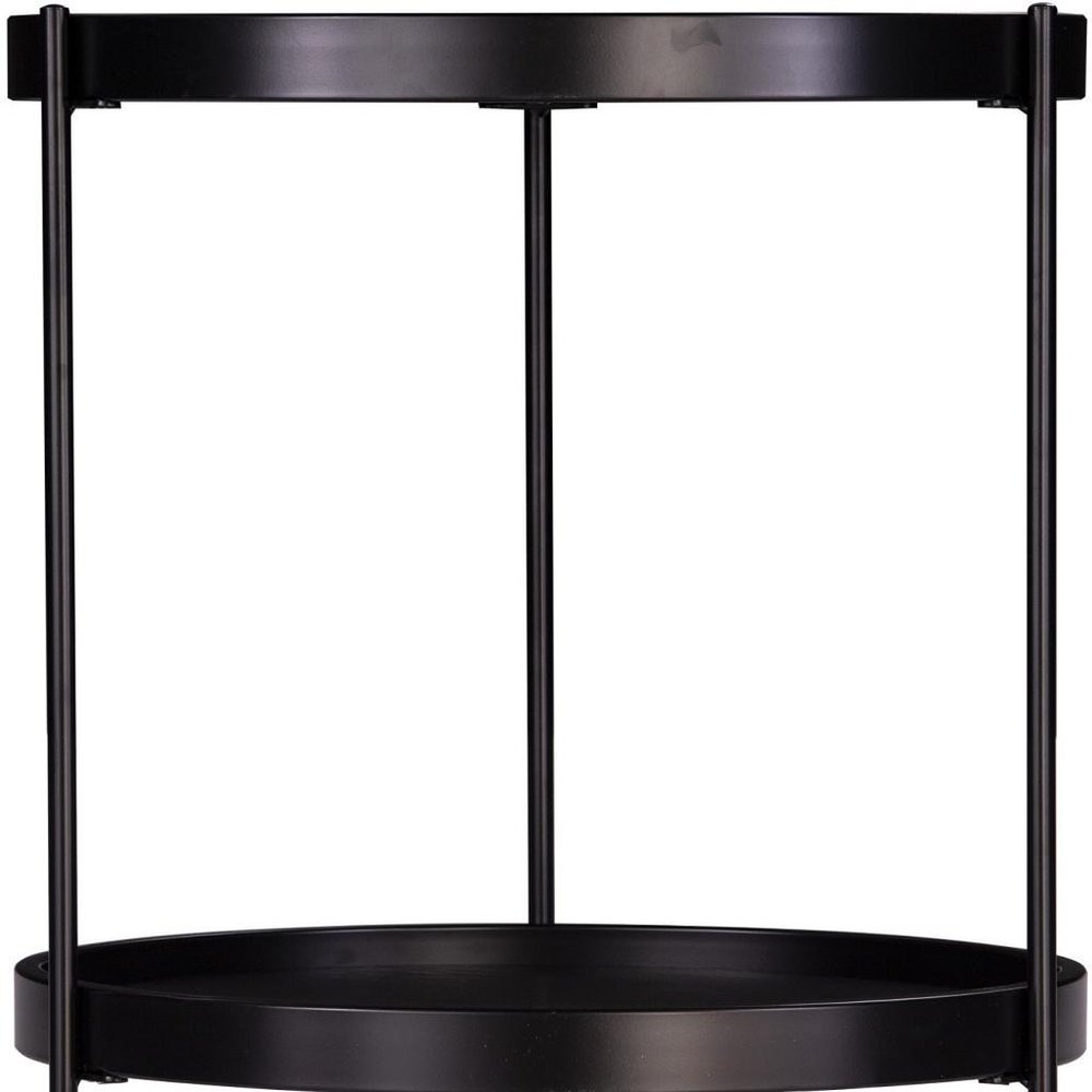 24" Black Manufactured Wood And Iron Round End Table With Shelf