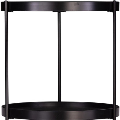 24" Black Manufactured Wood And Iron Round End Table With Shelf