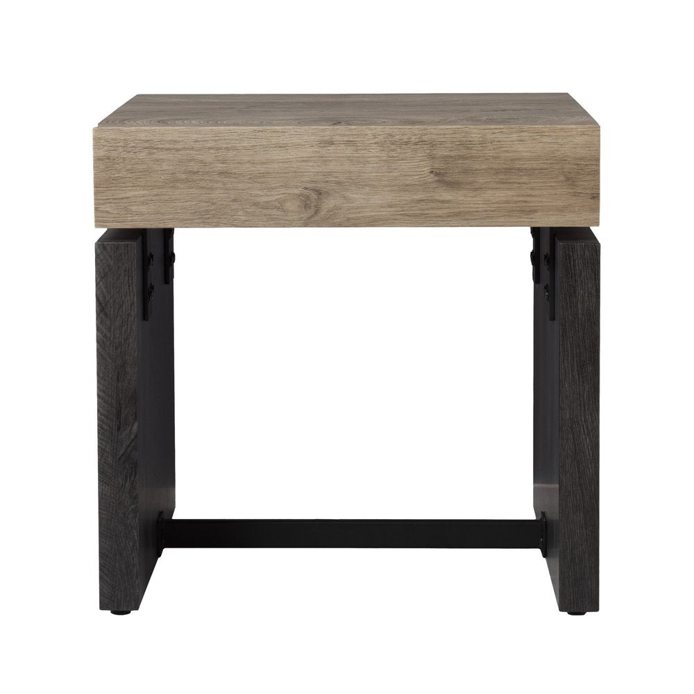 20" Natural Wood And Iron Square Sled End Table