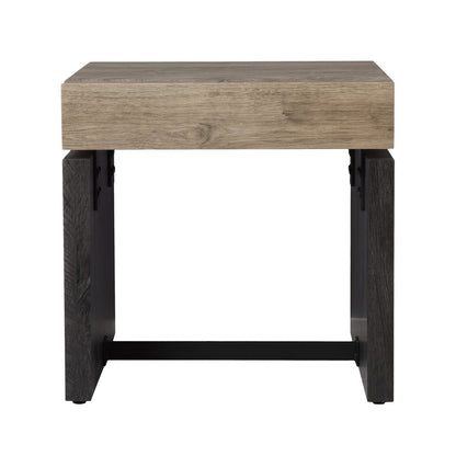 20" Natural Wood And Iron Square Sled End Table