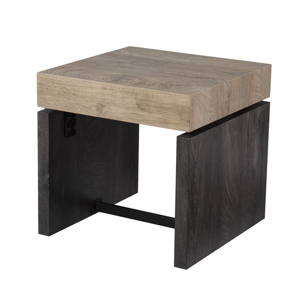 20" Natural Wood And Iron Square Sled End Table
