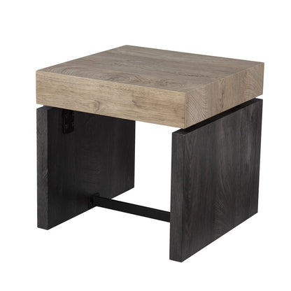 20" Natural Wood And Iron Square Sled End Table