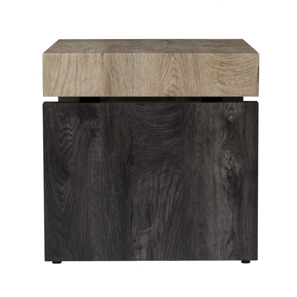 20" Natural Wood And Iron Square Sled End Table