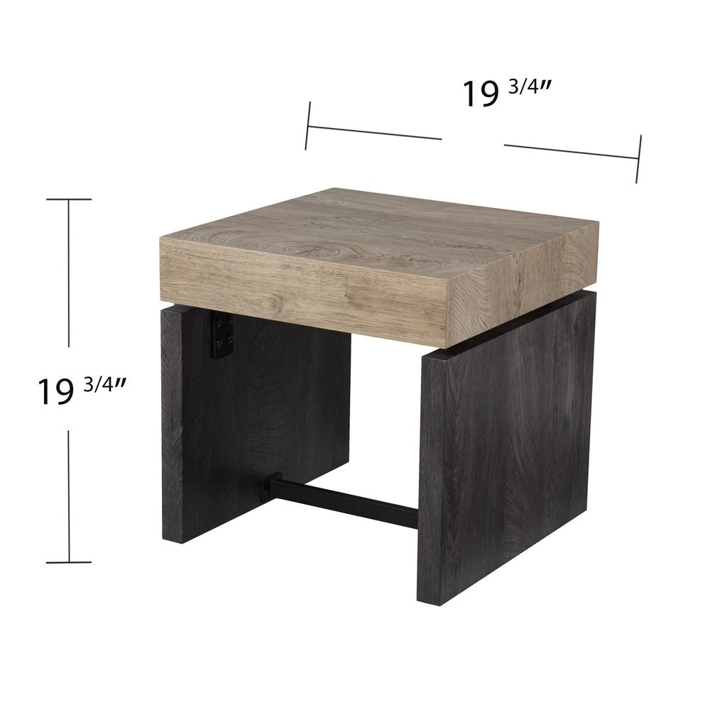 20" Natural Wood And Iron Square Sled End Table