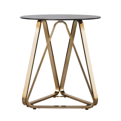 24" Champagne Glass And Iron Round Sled End Table