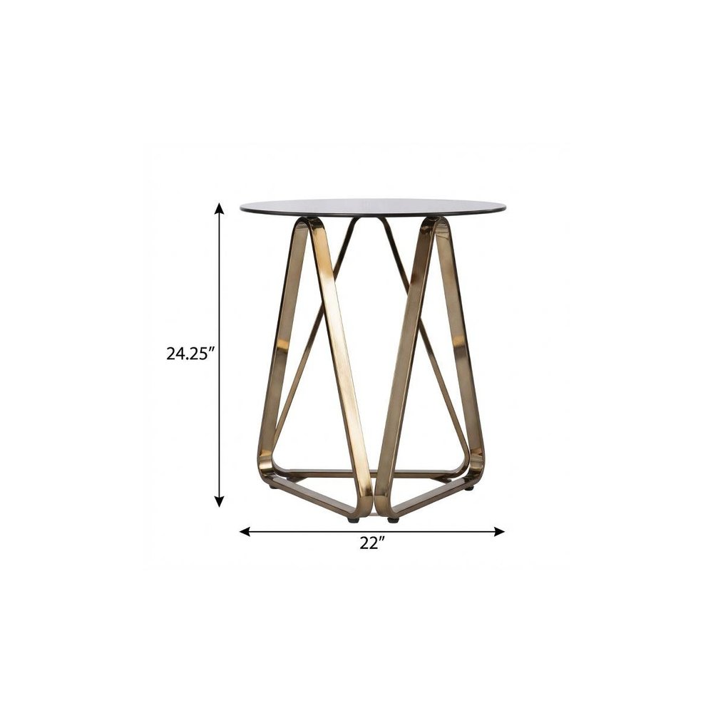 24" Champagne Glass And Iron Round Sled End Table