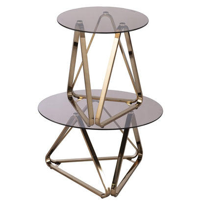 24" Champagne Glass And Iron Round Sled End Table
