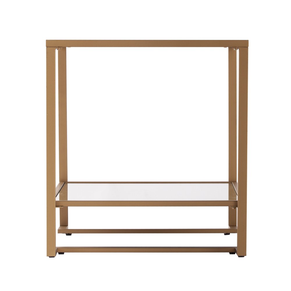 24" Gold Glass And Iron Square Mirrored End Table With Shelf