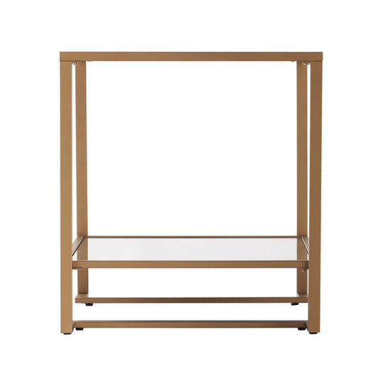 24" Gold Glass And Iron Square Mirrored End Table With Shelf