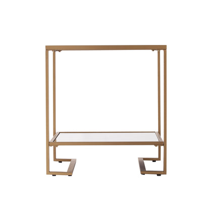 24" Gold Glass And Iron Square Mirrored End Table With Shelf
