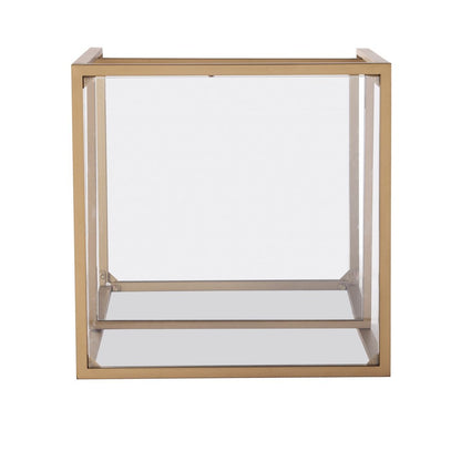 24" Gold Glass And Iron Square Mirrored End Table With Shelf