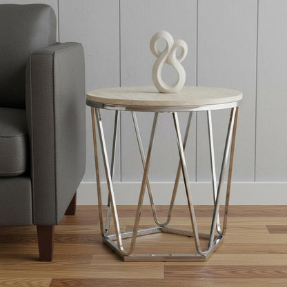 23" Silver Manufactured Wood And Iron Round End Table