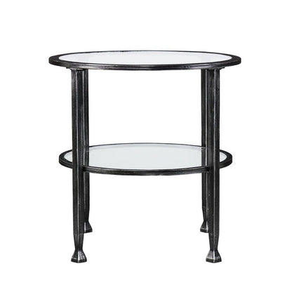 24" Black Glass And Iron Round End Table
