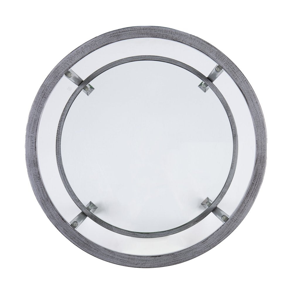 24" Clear And Silver Distressed Glass And Iron Round End Table With Shelf