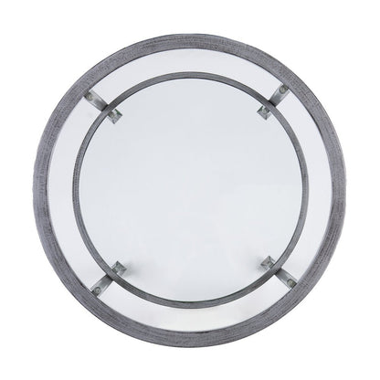 24" Clear And Silver Distressed Glass And Iron Round End Table With Shelf