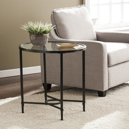 25" Black And Clear Glass Oval End Table