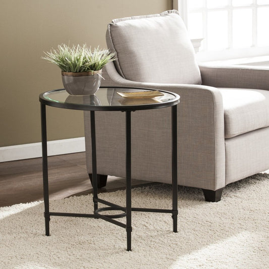 25" Black And Clear Glass Oval End Table