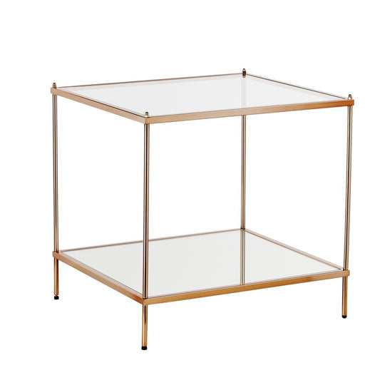 22" Clear And Gold Glass And Iron Square End Table With Shelf