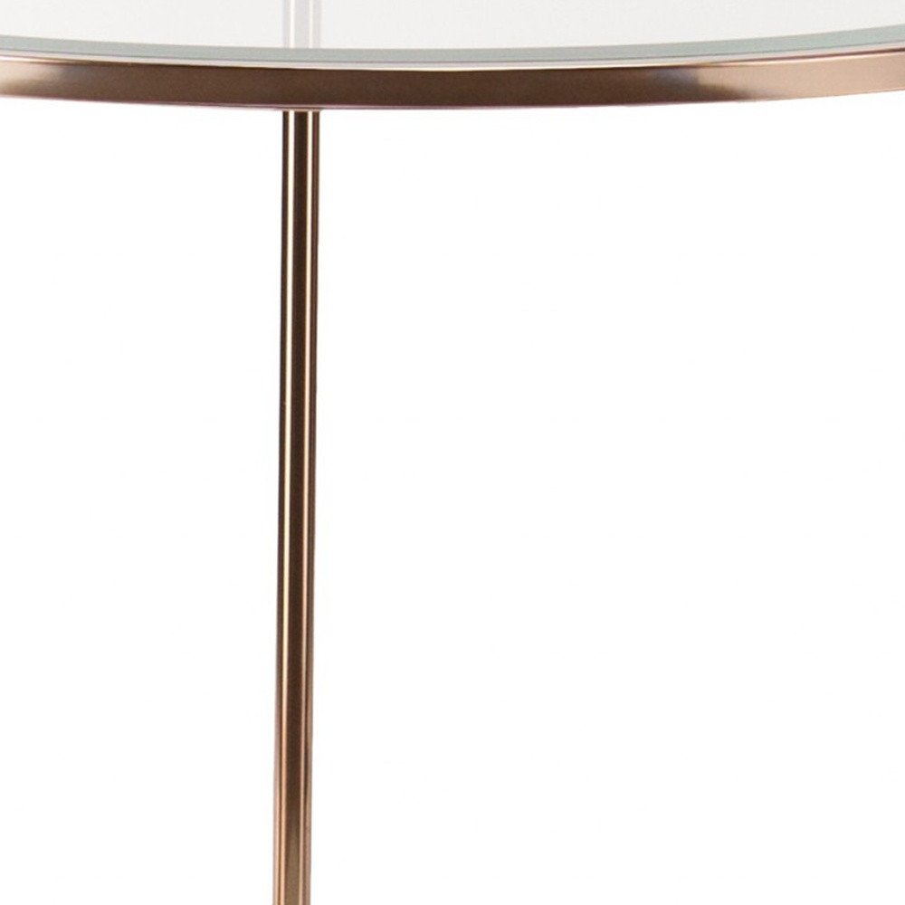 26" Gold Glass And Iron Round End Table With Shelf
