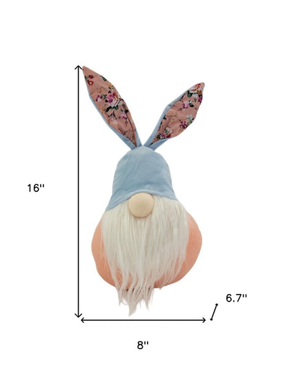 16" Blue And Pink Fabric Boho Bunny Ears Gnome