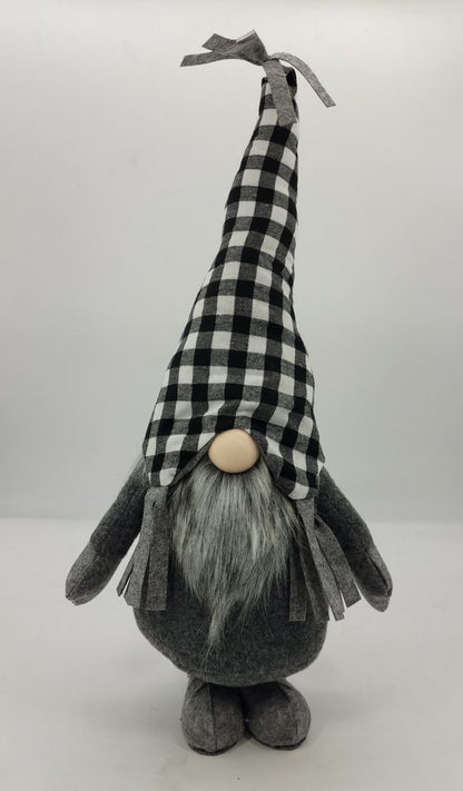 27" Black and White Buffalo Plaid Standing Gnome