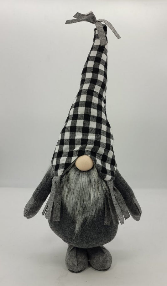 27" Black and White Buffalo Plaid Standing Gnome