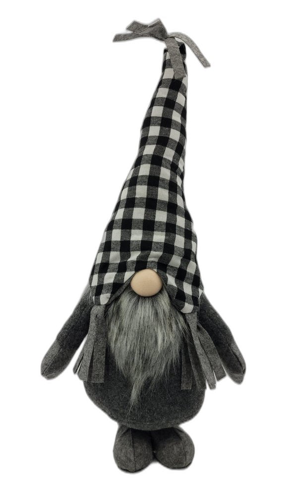 27" Black and White Buffalo Plaid Standing Gnome