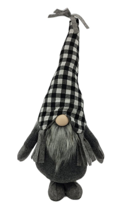 27" Black and White Buffalo Plaid Standing Gnome