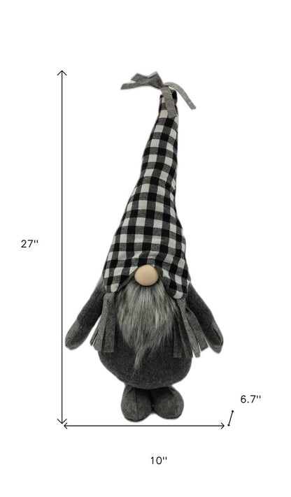 27" Black and White Buffalo Plaid Standing Gnome