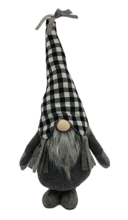 27" Black and White Buffalo Plaid Standing Gnome