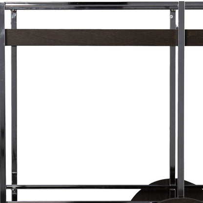 34" Brown And Silver Iron and Wood Rolling Bar Cart