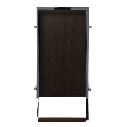 34" Brown And Silver Iron and Wood Rolling Bar Cart