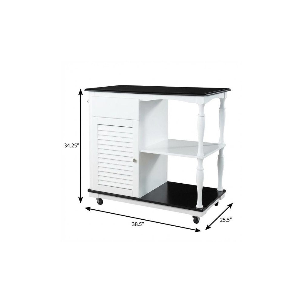 Black and White and Black 39" Rolling Kitchen Island With Storage