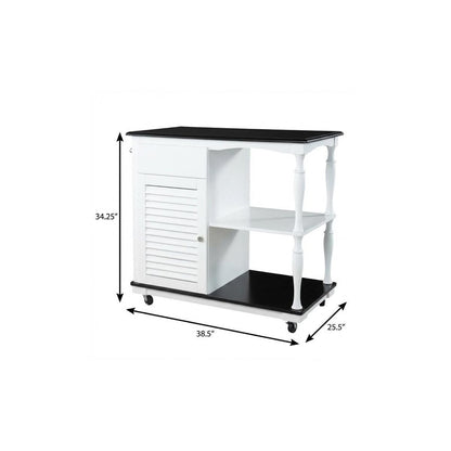 Black and White and Black 39" Rolling Kitchen Island With Storage