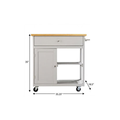 Gray and Natural 35" Rolling Kitchen Island With Storage