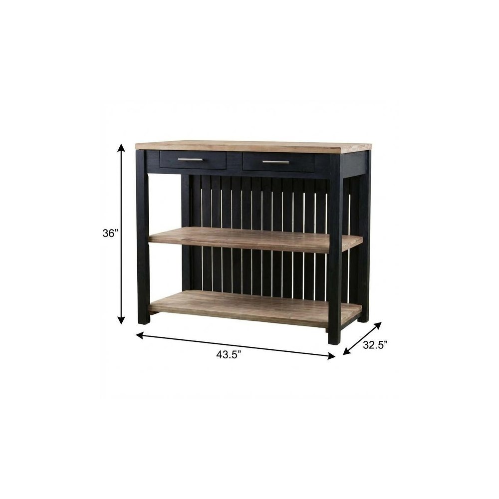 Black and Natural 44" Kitchen Island With Storage