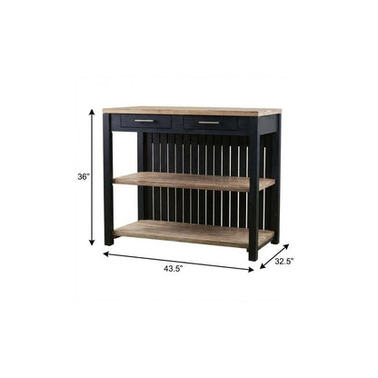 Black and Natural 44" Kitchen Island With Storage