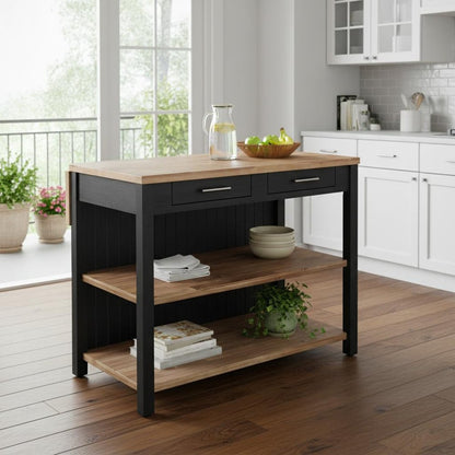 Black and Natural 44" Kitchen Island With Storage