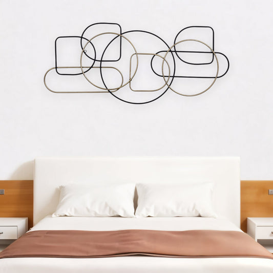43" Black And Gold Metal Modern Abstract Hanging Dimensional Sculpture