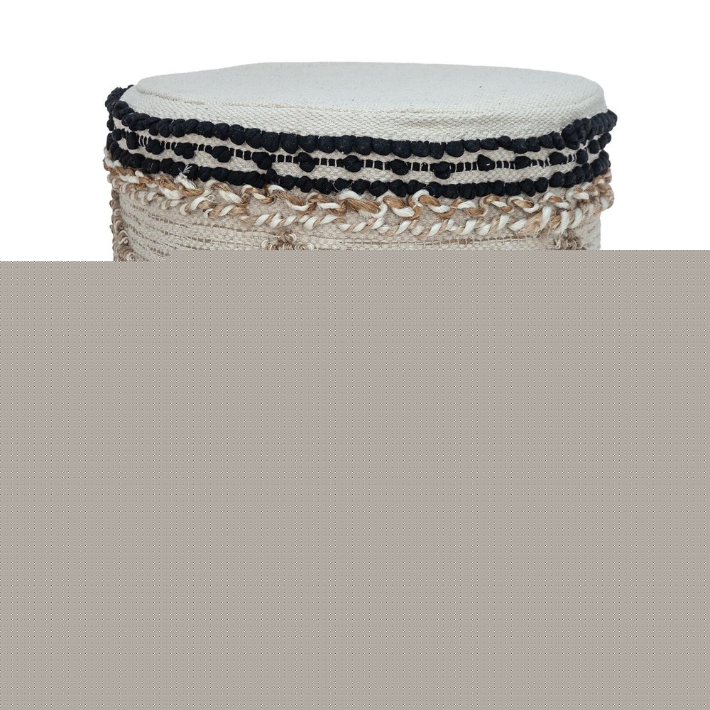 18" Beige and Brown Cotton Abstract Round Footstool