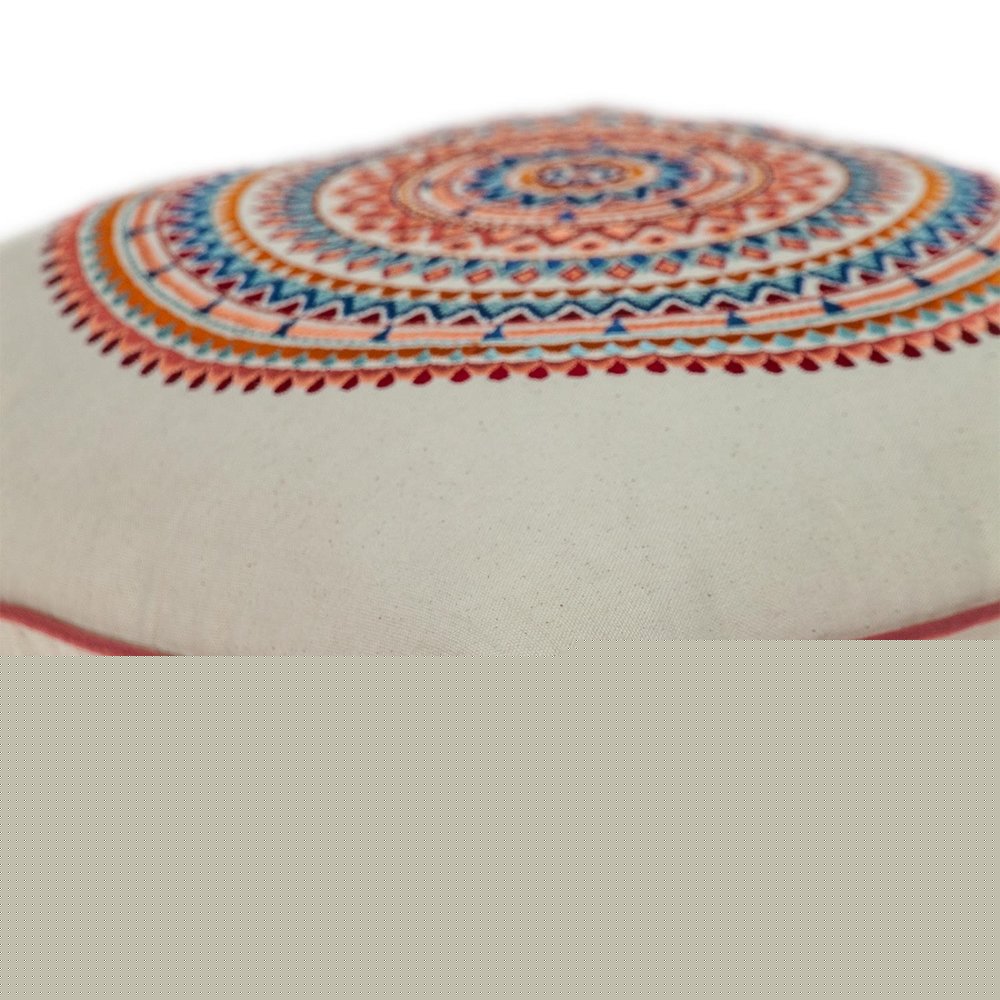 18" X 18" Beige and Blue Abstract Indoor Outdoor Throw Pillow