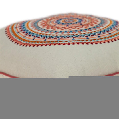 18" X 18" Beige and Blue Abstract Indoor Outdoor Throw Pillow
