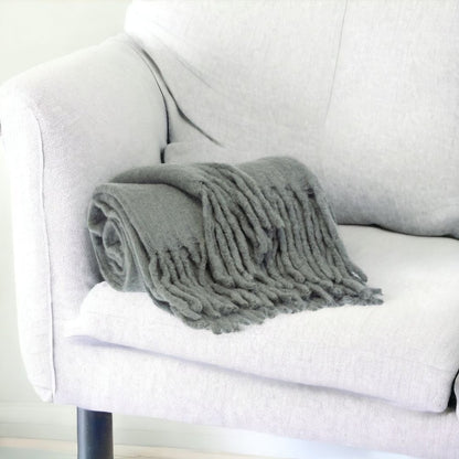 Super Soft Gray Soft Solid Color Handloomed Throw Blanket