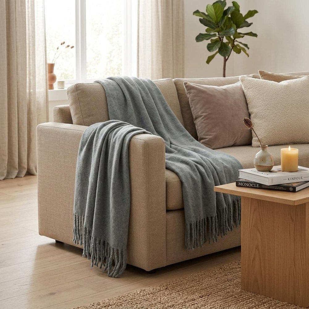 Super Soft Gray Soft Solid Color Handloomed Throw Blanket