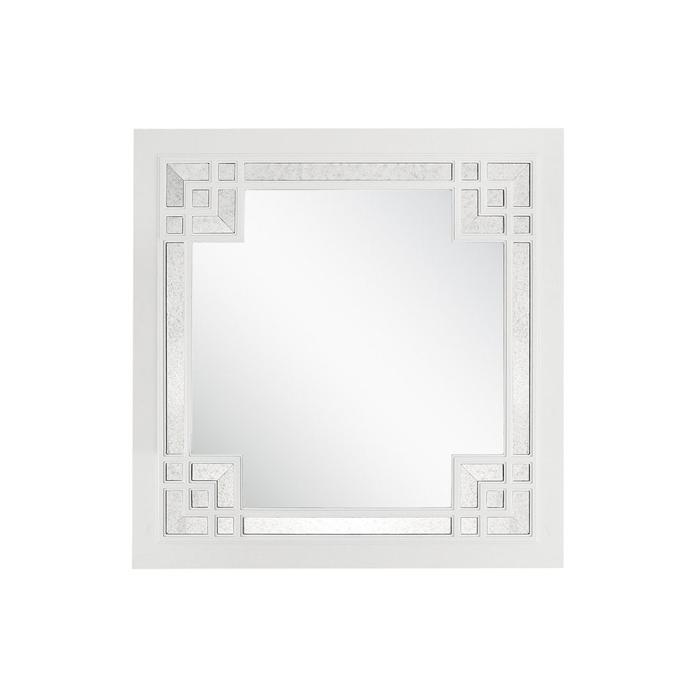 39" White Square Accent Wood Mirror