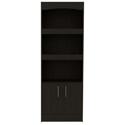 71" Light Gray Wood Three Tier Bookcase with Two Doors