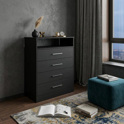 31" Black Wood Four Drawer Dresser
